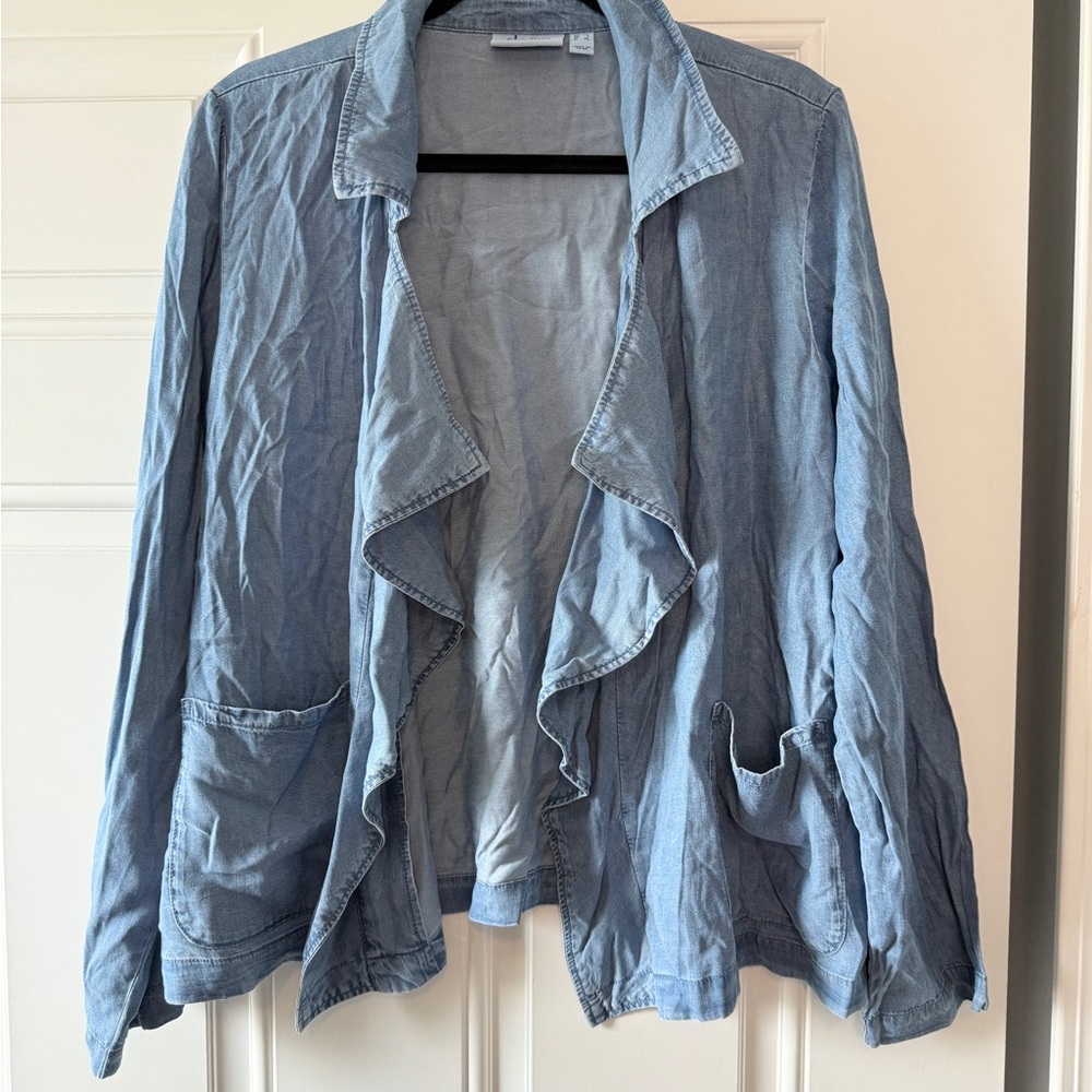 Denim&Co Soft Blue Ruffle Jean Jacket